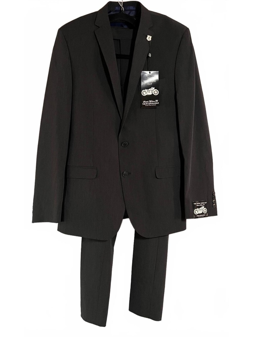 Nick Graham Charcoal 2-Piece Men's Suit Size 40L W33 New
